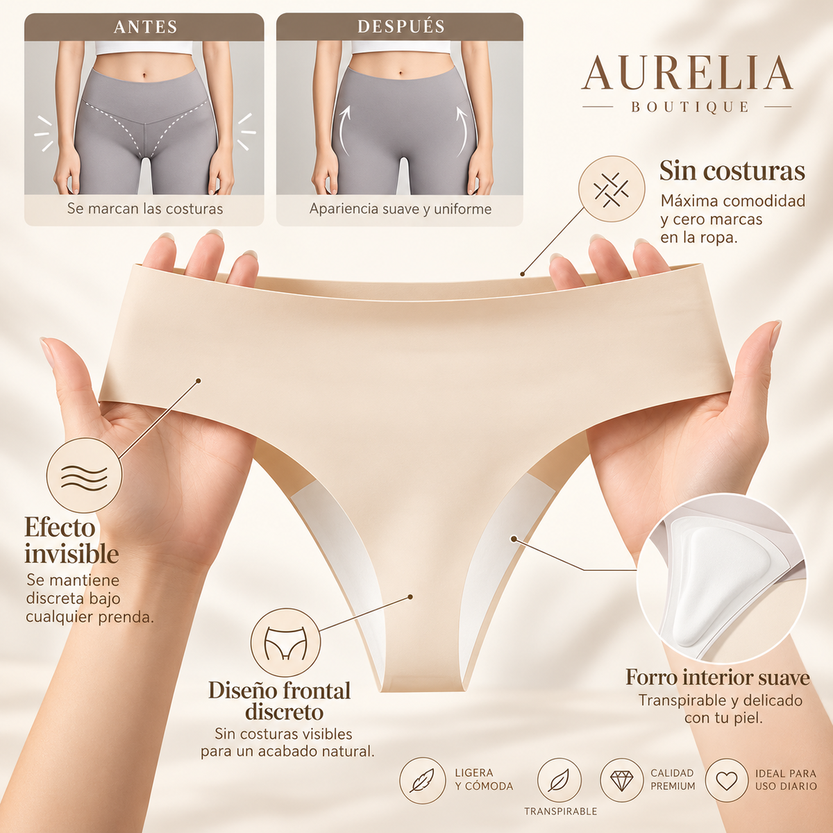 Tanga invisible con efecto alisador frontal — Cintura alta